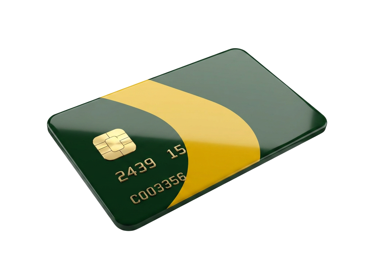 Cartão Vem Benefícios verde e amarelo em 3D